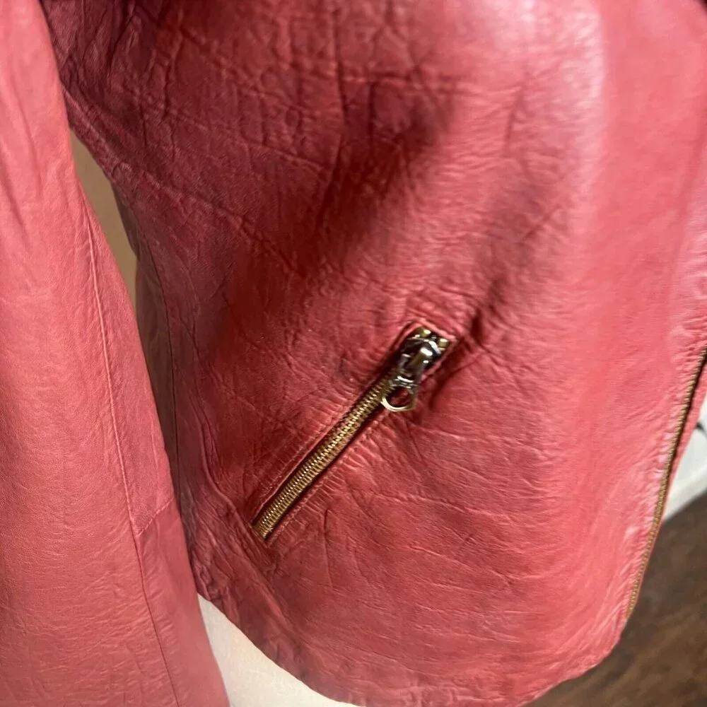 Madewell $525 Washed Leather Motorcycle Jacket Dusty Redwood Size M NC112 - Picture 5 of 15